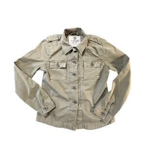 Lucky Brand Military Utility Jacket S/p Green Floral Embroidered Back